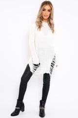 Cream Distressed Jumper Dress - Kim-Jumper