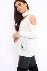 Cream Distressed Pearl Chunky Knit Jumper - Narla-Jumper