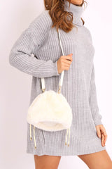 Cream Faux Fur Bucket Bag - Harlow-Bags