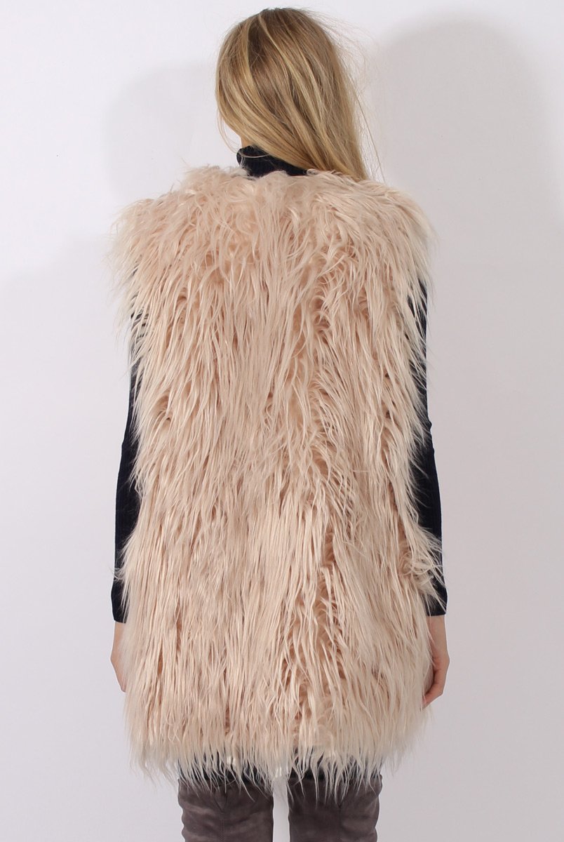 Cream Faux Fur Shaggy Gilet - Liberty-Jackets