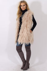Cream Faux Fur Shaggy Gilet - Liberty-Jackets
