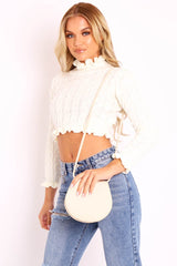 Cream Faux Leather Rounded Cross Body Bag - Toby-Bags