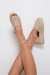 Cream Faux Suede Studded Flatforms - Adabelle-Flats