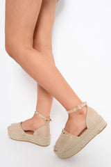 Cream Faux Suede Studded Flatforms - Adabelle-Flats