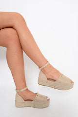 Cream Faux Suede Studded Flatforms - Adabelle-Flats