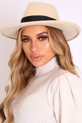 Cream Felt Ribbon Detail Fedora Hat - Jasper-Hats