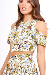Cream Floral Cold Shoulder Open Back Co-ord - Annie-Co-ords