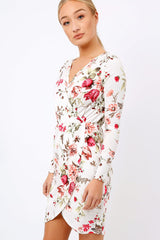Cream Floral Long Sleeved Dress - Delanie-Dresses