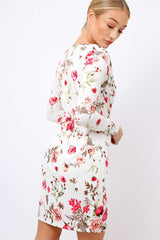 Cream Floral Long Sleeved Dress - Delanie-Dresses
