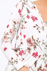 Cream Floral Long Sleeved Dress - Delanie-Dresses