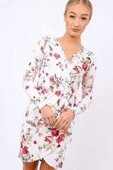 Cream Floral Long Sleeved Dress - Delanie-Dresses