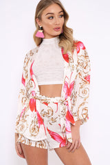 Cream Floral Scarf Print Short And Jacket Co-Ord - Eadie-Co-ords