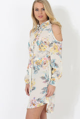 Cream Floral Shirt Dress - Nicola-Dresses