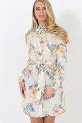 Cream Floral Shirt Dress - Nicola-Dresses