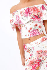 Cream Floral Tapered Trousers - Minnie-Trousers