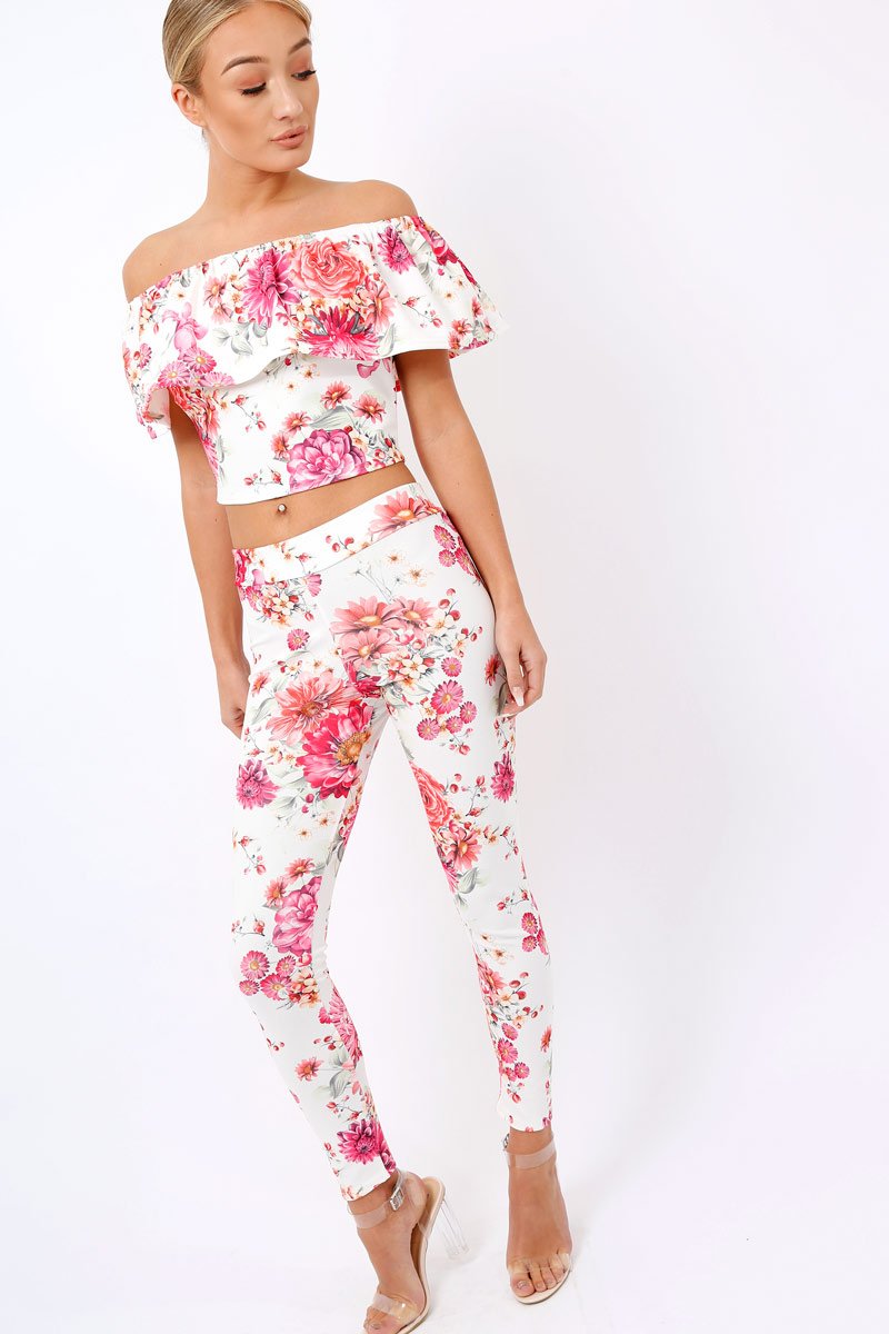 Cream Floral Tapered Trousers - Minnie-Trousers