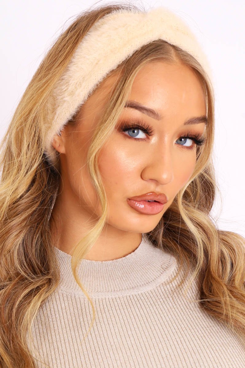 Cream Fluffy Knotted Front Headband - Candy-Hair