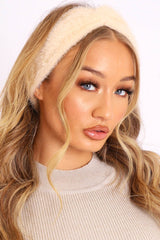 Cream Fluffy Knotted Front Headband - Candy-Hair