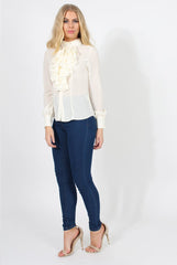 Cream Frill Front Blouse - Camille-Blouses