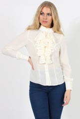 Cream Frill Front Blouse - Camille-Blouses