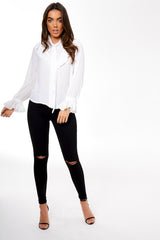 Cream Frill Sleeve Blouse - Amara-Tops