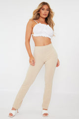 Cream Front Seam Flare Trousers - Megen-Trousers