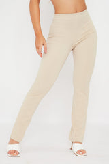 Cream Front Seam Flare Trousers - Megen-Trousers
