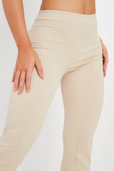 Cream Front Seam Flare Trousers - Megen-Trousers