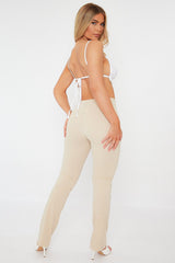 Cream Front Seam Flare Trousers - Megen-Trousers