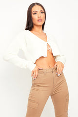Cream Front Tie Knit Cardigan Top - Paloma-Cardigans