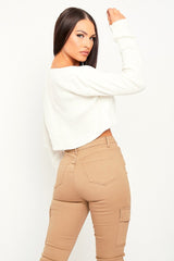 Cream Front Tie Knit Cardigan Top - Paloma-Cardigans