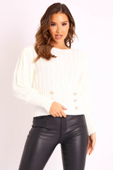 Cream Gold Button Front Knit Jumper - Eleonor-Jumper
