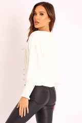 Cream Gold Button Front Knit Jumper - Eleonor-Jumper