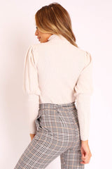 Cream High Neck Balloon Sleeve Jumper - Harriet-Jumper