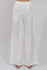 Cream High Waisted Satin Trousers - Alexia-Trousers