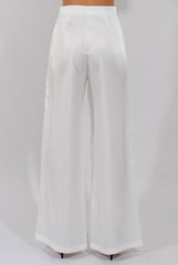 Cream High Waisted Satin Trousers - Alexia-Trousers