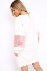 Cream Jumper Dress with Fur Sleeves - Paris-Dresses