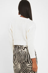 Cream Knit Detail Crop Jumper - Kiana-Crop Jumper