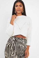 Cream Knit Detail Crop Jumper - Kiana-Crop Jumper