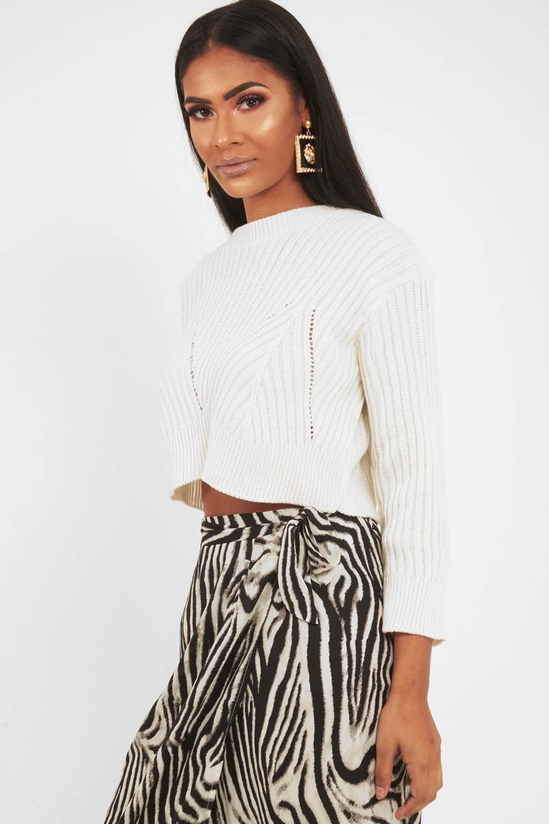 Cream Knit Detail Crop Jumper - Kiana-Crop Jumper
