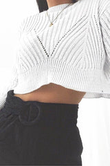 Cream Knit Detail Crop Jumper - Kiana-Crop Jumper