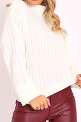 Cream Knit High Neck Jumper - Jaelynn-Jumper