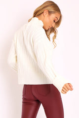 Cream Knit High Neck Jumper - Jaelynn-Jumper