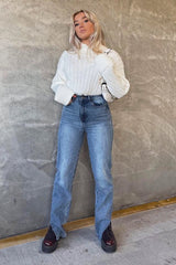 Cream Knit High Neck Jumper - Jaelynn-Jumper