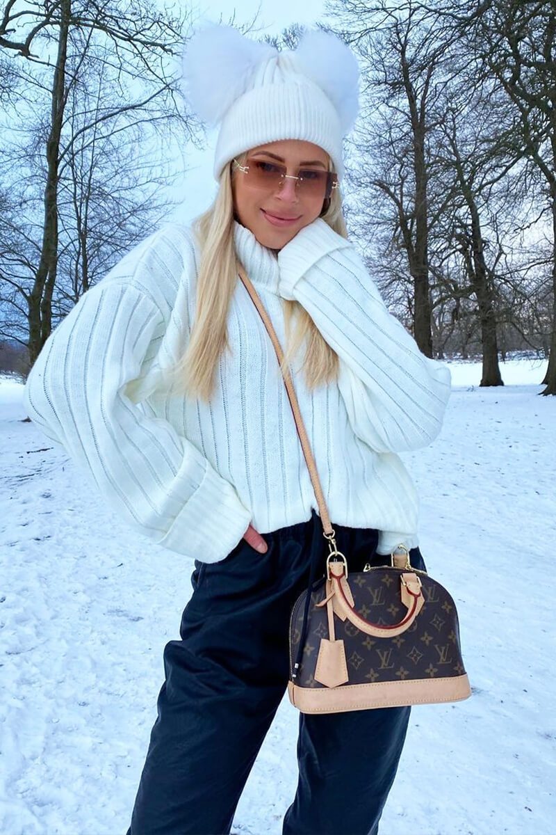 Cream Knit High Neck Jumper - Jaelynn-Jumper
