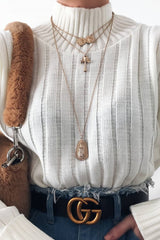 Cream Knit High Neck Jumper - Jaelynn-Jumper