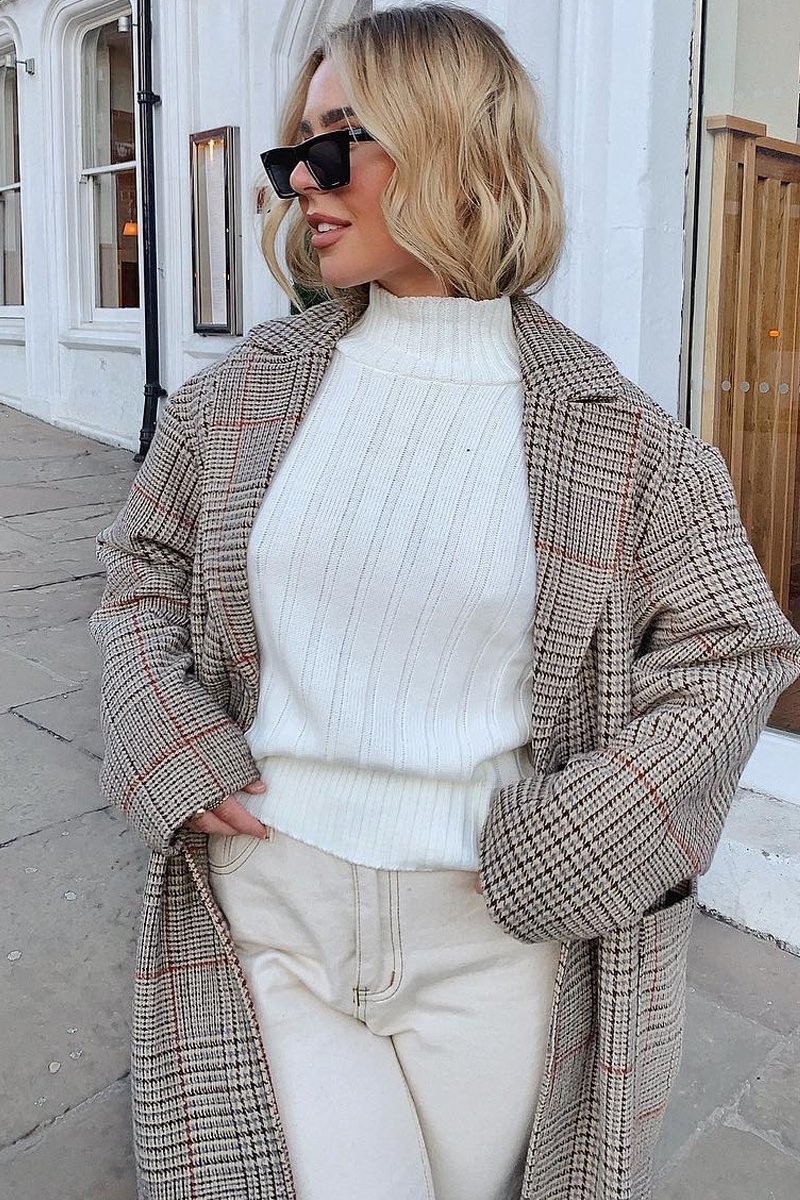 Cream Knit High Neck Jumper - Jaelynn-Jumper