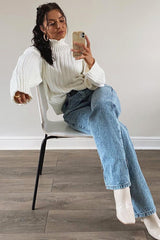 Cream Knit High Neck Jumper - Jaelynn-Jumper