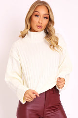 Cream Knit High Neck Jumper - Jaelynn-Jumper