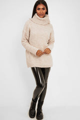 Cream Knitted Borg Oversized Roll Neck Jumper - Ebbie-Jumper